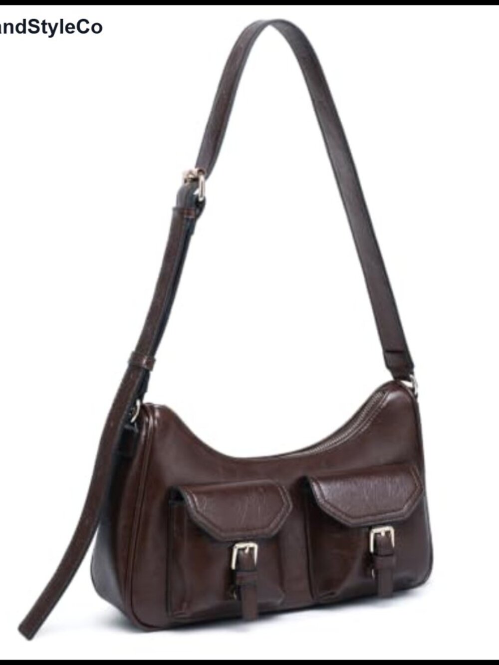 Small Vegan Leather Hobo Shoulder Bag Adjustable Strap Multi Pocket Purse